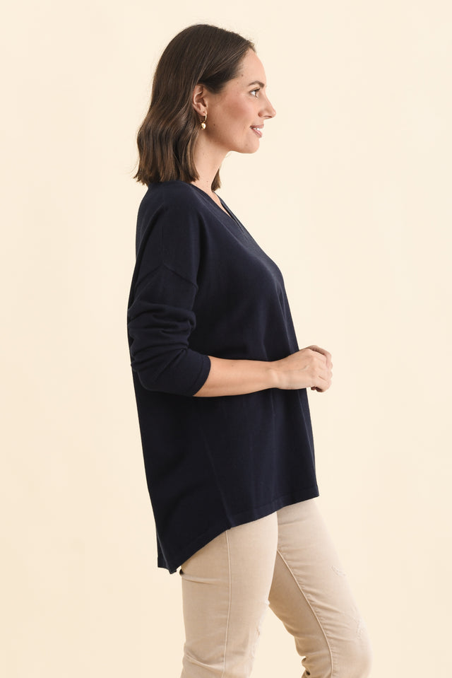 Ronnie Navy Knit Jumper,Brunette model,alt text|model:MJ image 5