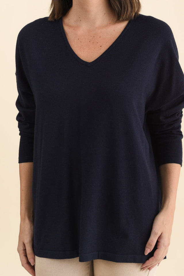 Ronnie Navy Knit Jumper,Brunette model,alt text|model:MJ image 7