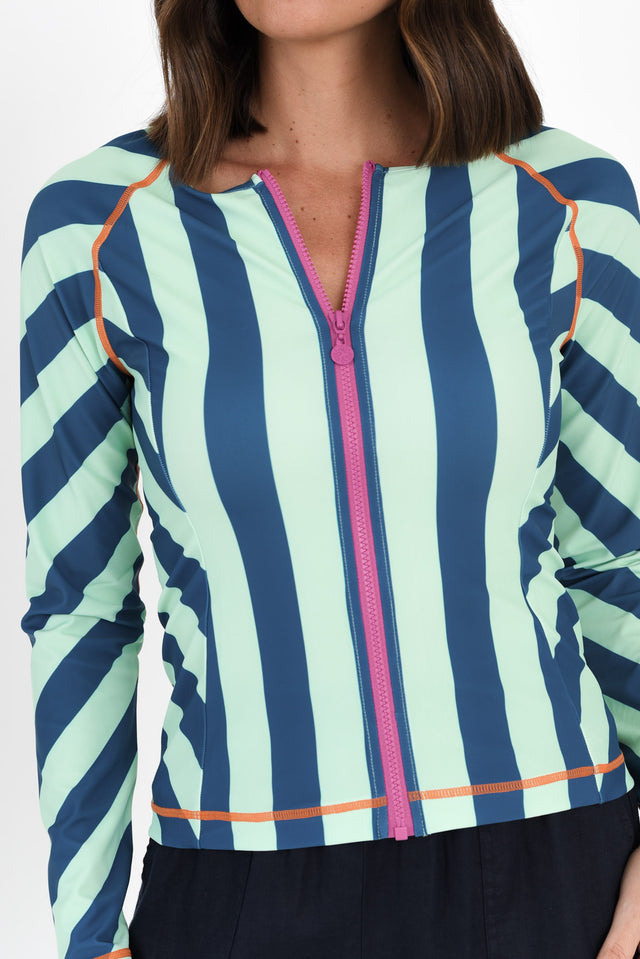 Rosa Blue Stripe Zip Rash Vest,Brunette model,alt text|model:MJ image 6
