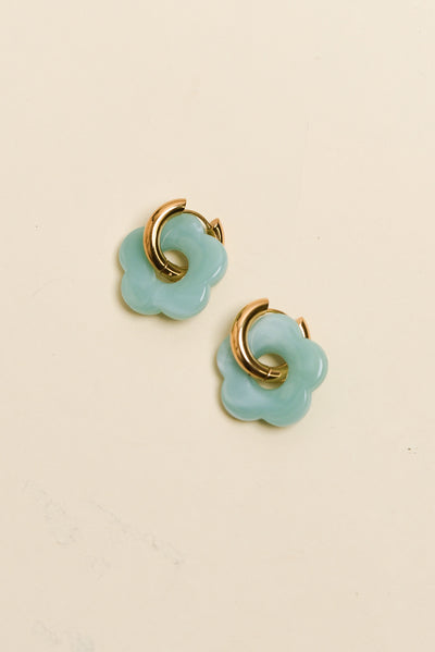 Rosalie Aqua Flower Hoop Earrings