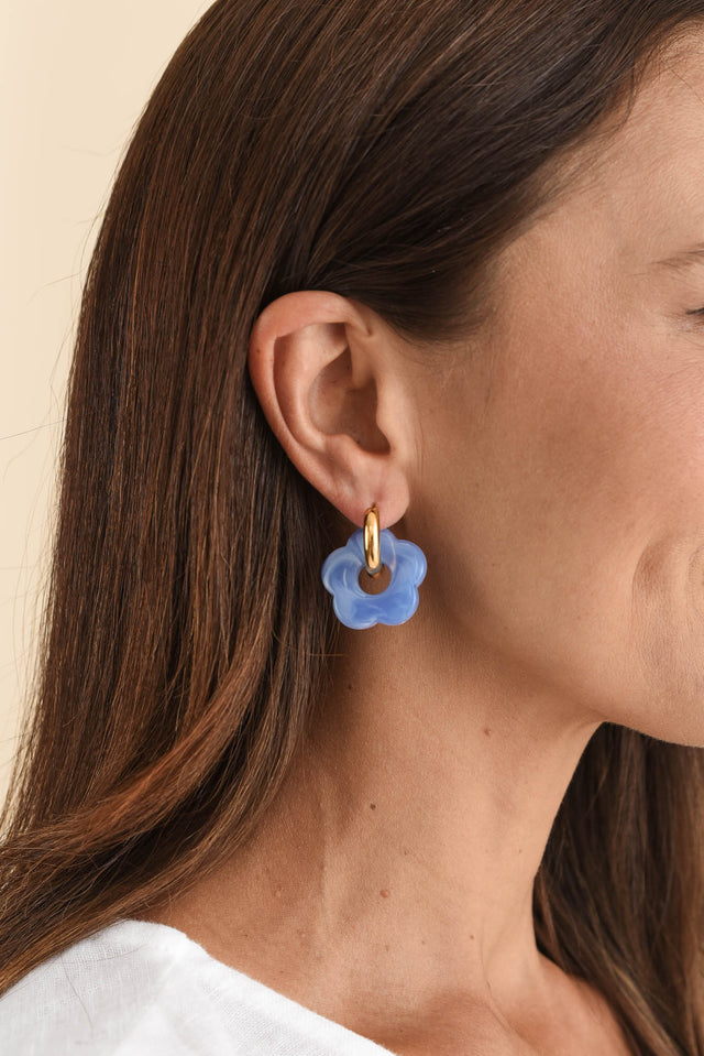 Rosalie Blue Flower Hoop Earrings image 2