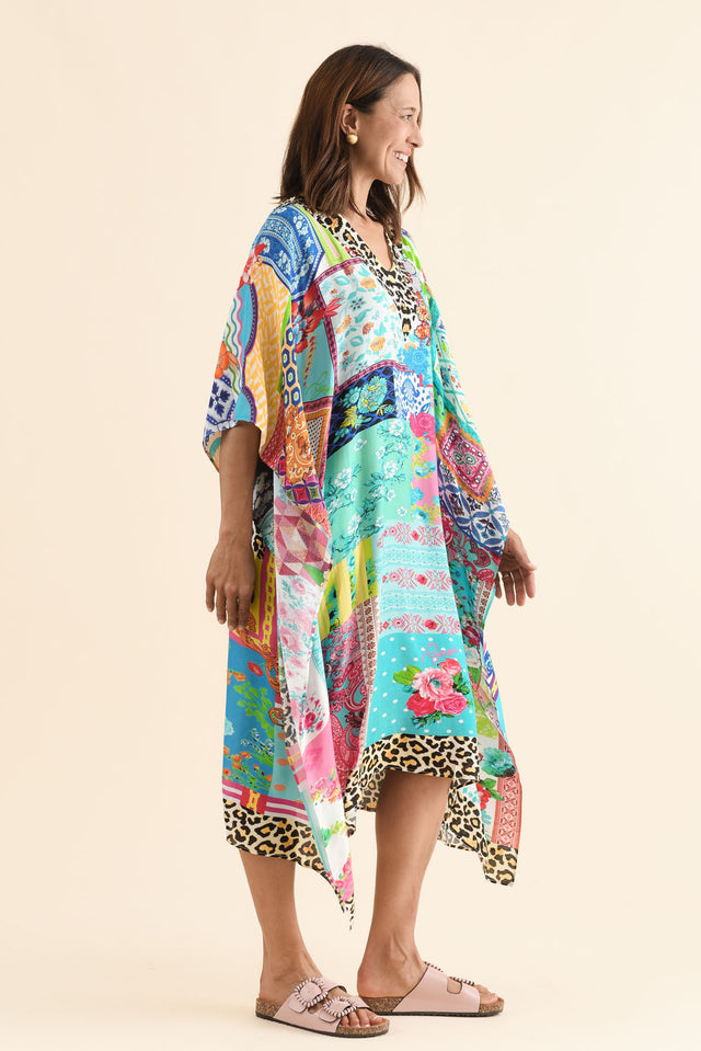 Rosanne Green Mosaic Kaftan,Side,Brunette model,alt text|model:Cara image 3