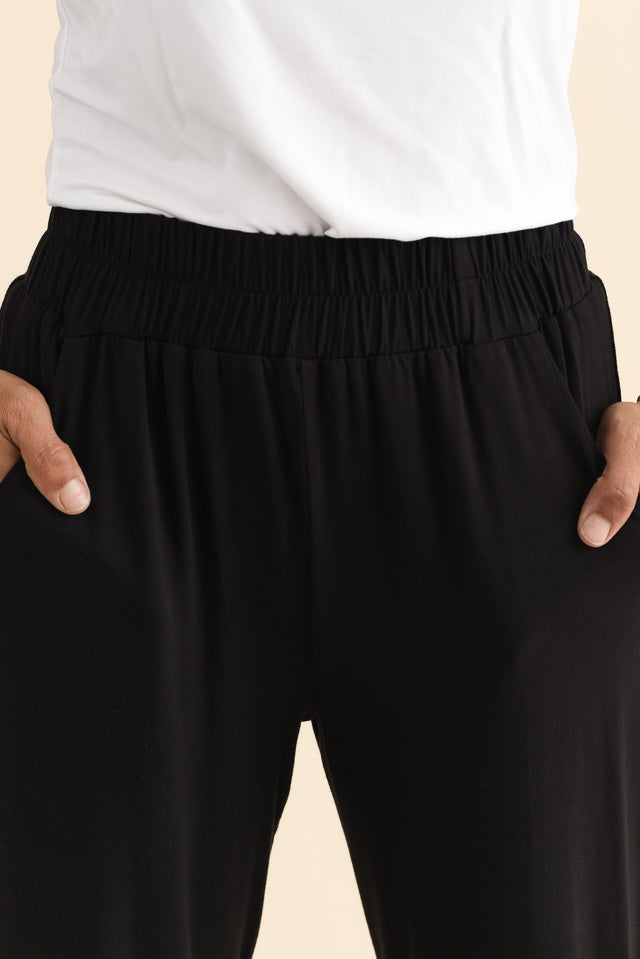 Rosella Black Bamboo Pants,Brunette model,alt text|model:Cara image 7