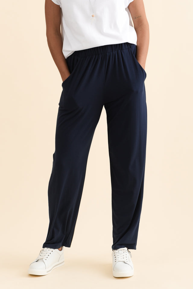 Rosella Navy Bamboo Pants,Brunette model,alt text|model:Brontie image 2