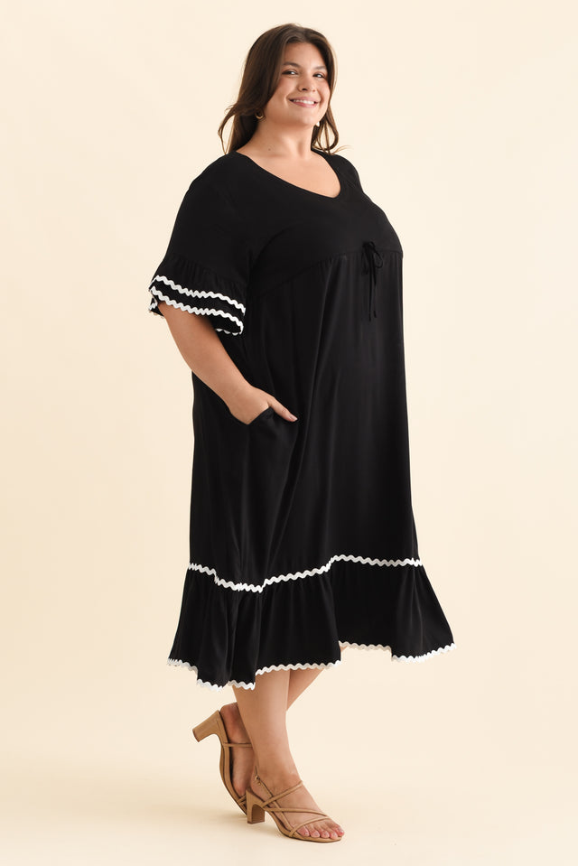 Rosemarie Black Frill Dress,Brunette model,alt text|model:Gabby image 14
