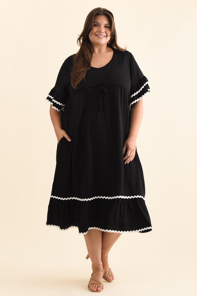 Rosemarie Black Frill Dress,Brunette model,alt text|model:Gabby image 13