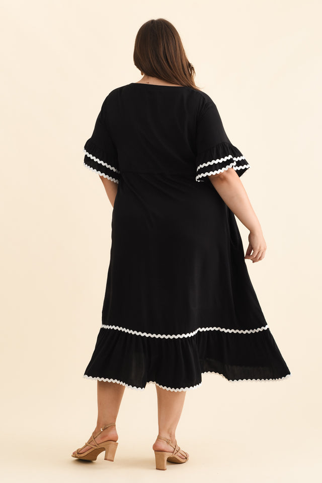 Rosemarie Black Frill Dress,Brunette model,alt text|model:Gabby image 15