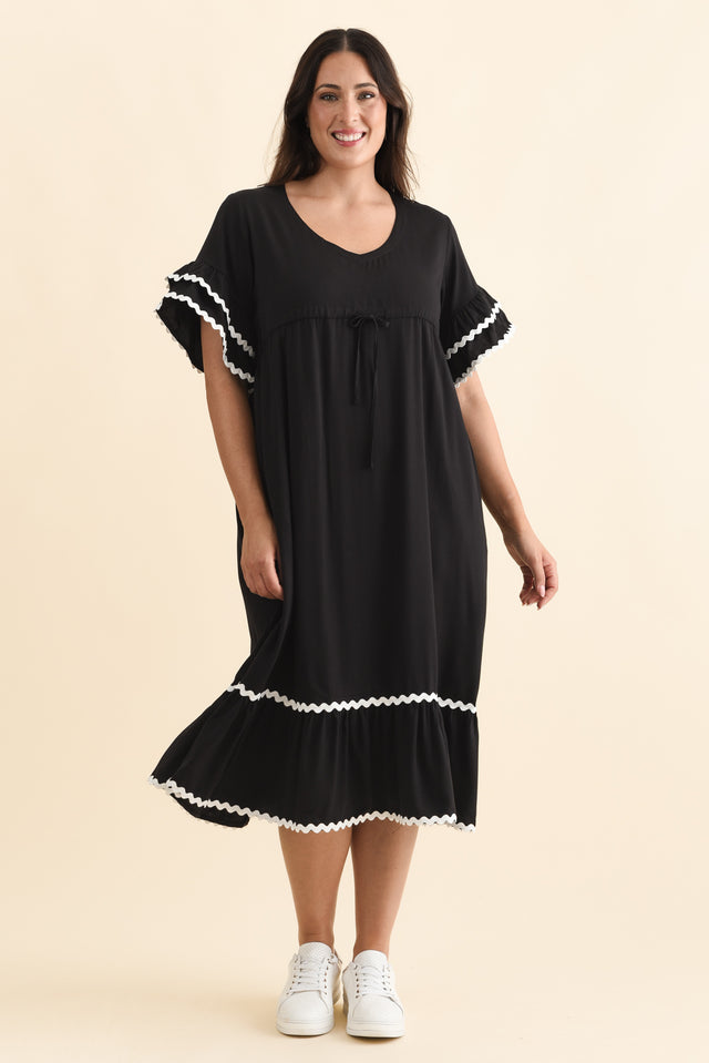 Rosemarie Black Frill Dress,Brunette model,alt text|model:Emilia image 9