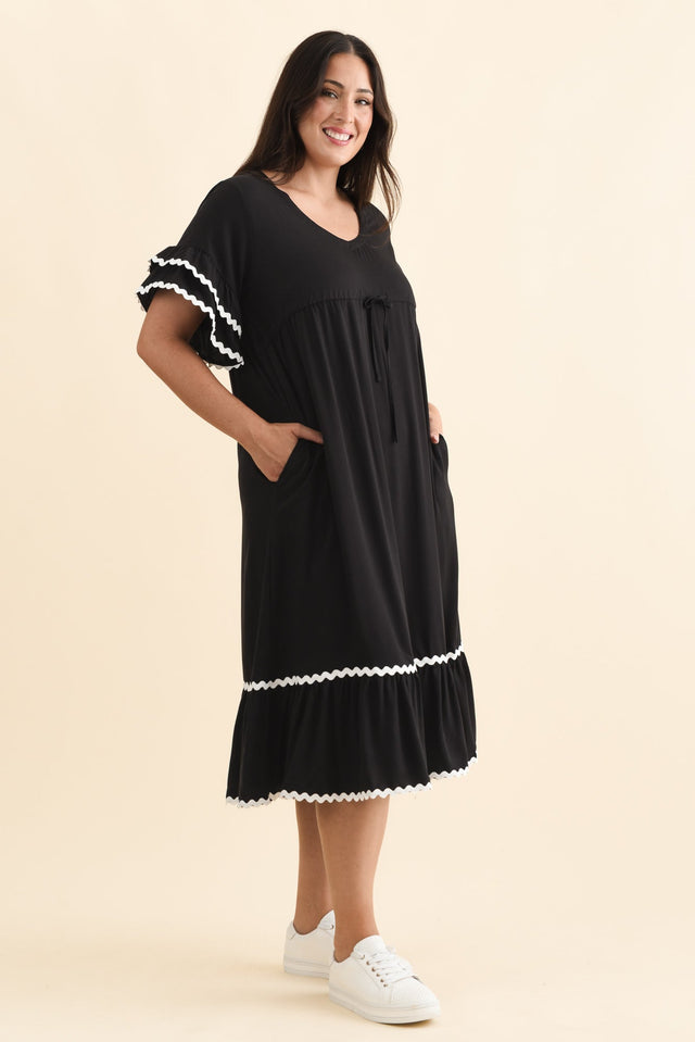 Rosemarie Black Frill Dress,Brunette model,alt text|model:Emilia image 10