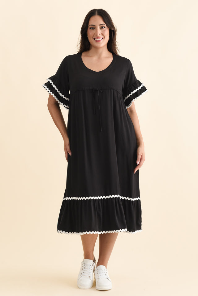 Rosemarie Black Frill Dress,Brunette model,alt text|model:Emilia image 8