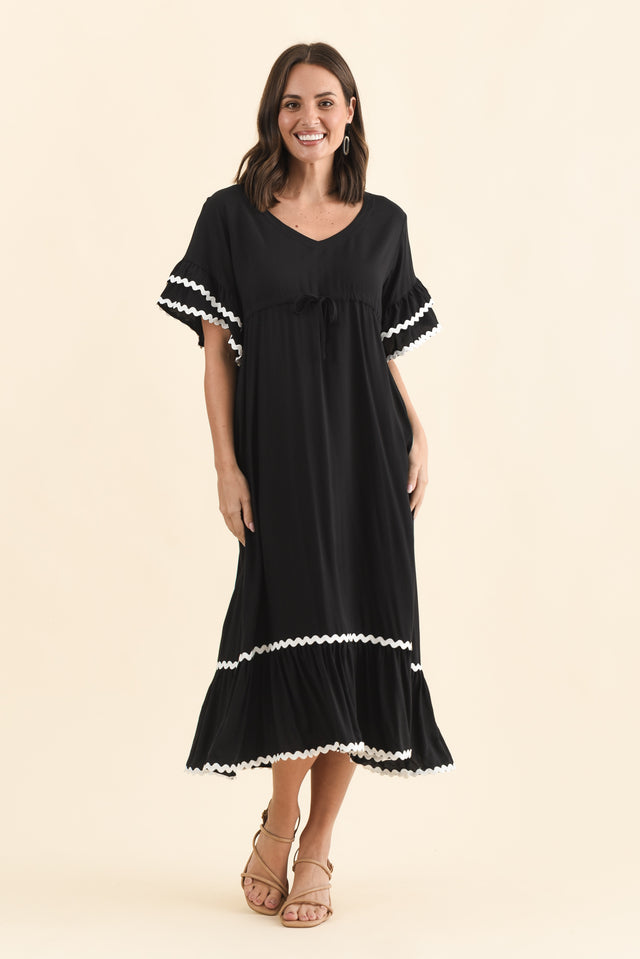 Rosemarie Black Frill Dress,Brunette model,alt text|model:MJ image 7