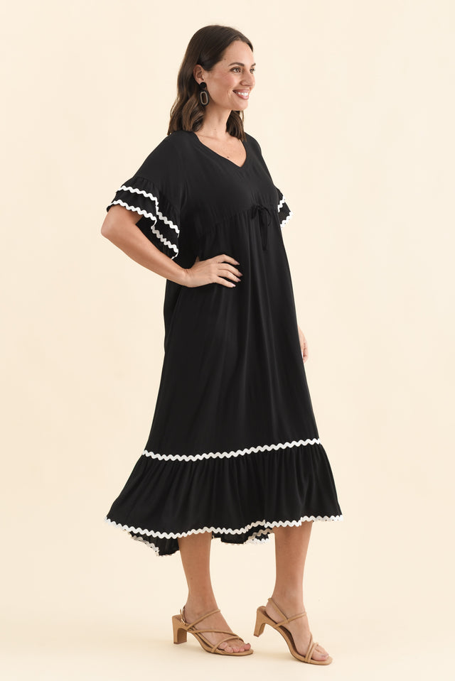 Rosemarie Black Frill Dress,Brunette model,alt text|model:MJ image 4