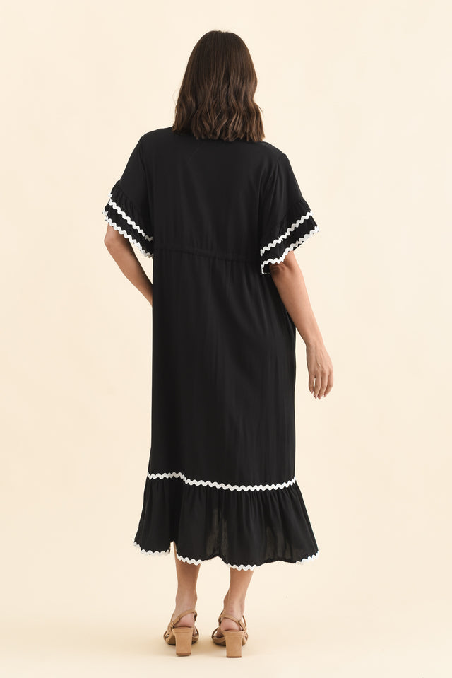 Rosemarie Black Frill Dress,Brunette model,alt text|model:MJ image 5
