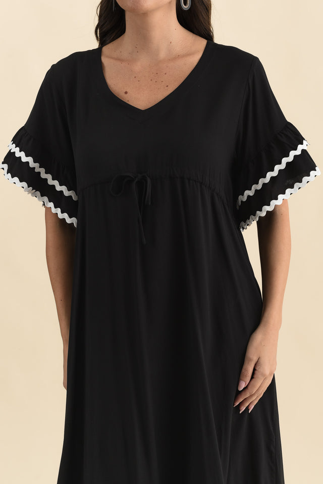 Rosemarie Black Frill Dress,Brunette model,alt text|model:MJ image 6