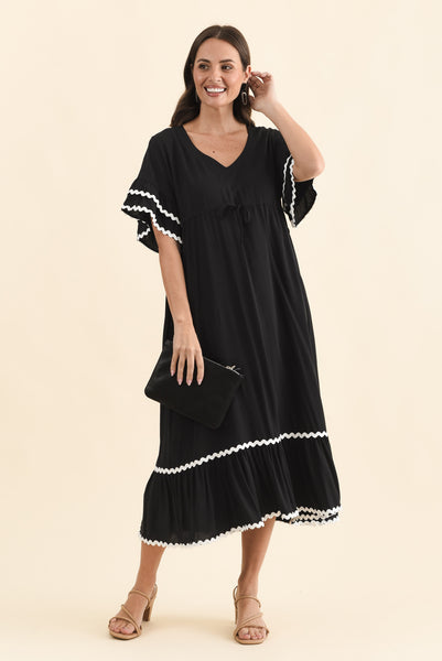 Rosemarie Black Frill Dress - Blue Bungalow AU