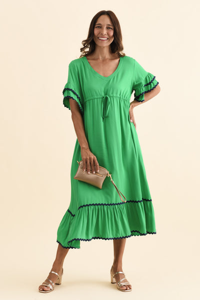 Rosemarie Green Contrast Frill Dress
