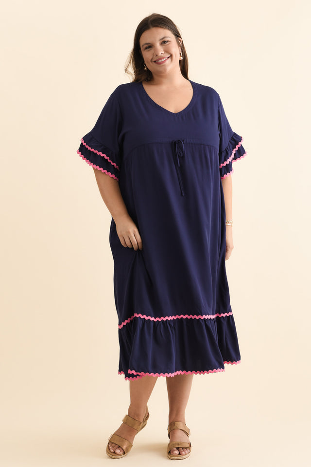 Rosemarie Navy Contrast Frill Dress image 8