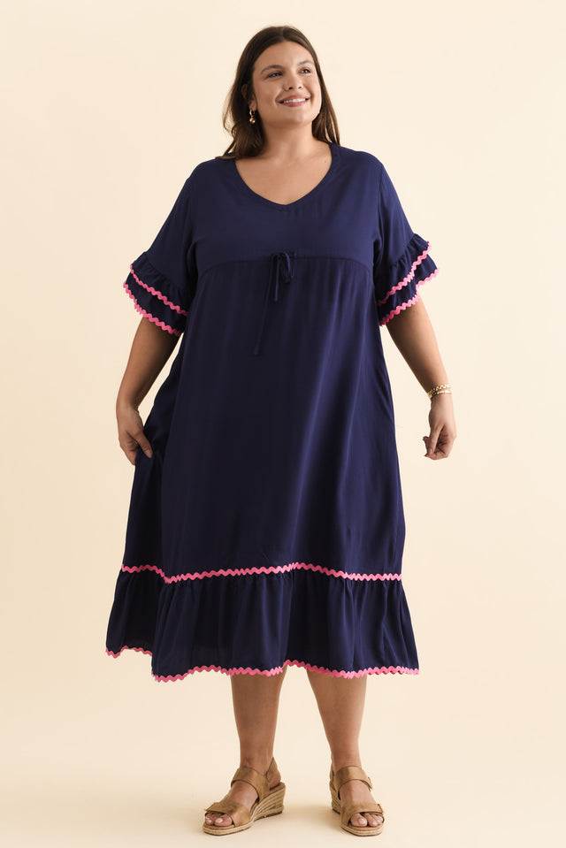 Rosemarie Navy Contrast Frill Dress image 9