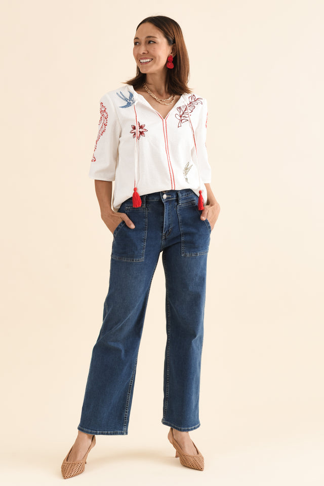 Rosetta White Garden Cotton Embroidered Top,Full Body,Brunette model,alt text|model:Cara image 2