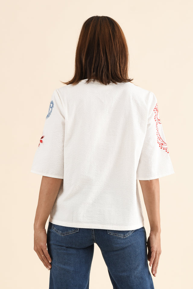 Rosetta White Garden Cotton Embroidered Top,Back,Brunette model,alt text|model:Cara image 4