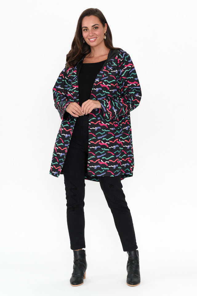 Rosie Black Abstract Hooded Raincoat