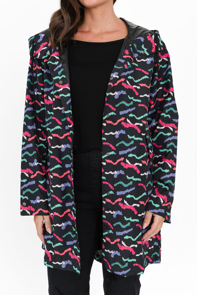Rosie Black Abstract Hooded Raincoat image 7