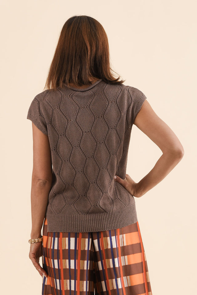 Rosin Chocolate Cable Knit Top,Back,Brunette model,alt text|model:Cara image 4
