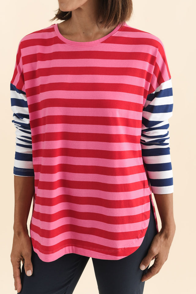 Rouge Red Stripe Cotton Long Sleeve Tee,Brunette model,alt text|model:Cara image 6