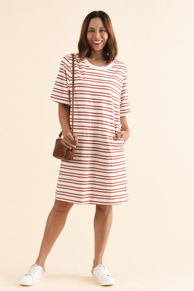 Rouge Tan Stripe Cotton Tee Dress