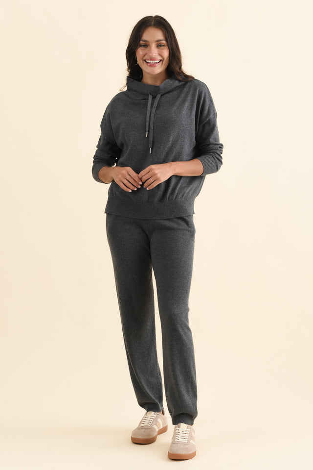 Rowan Charcoal Cotton Cashmere Knit Pants,Brunette model,alt text|model:Brontie image 7