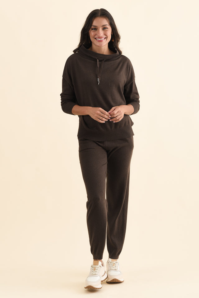 Rowan Chocolate Cotton Cashmere Knit Pants,Brunette model,alt text|model:Brontie image 3