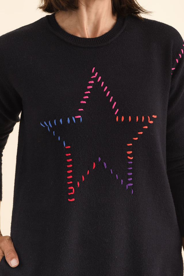Rowley Black Star Knit Jumper,Brunette model,alt text|model:Cara image 6