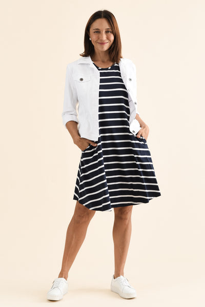 Roxanne Indigo Stripe Swing Dress