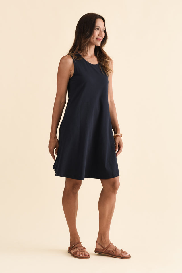 Roxanne Navy Swing Dress,Brunette model,alt text|model:Cara image 4