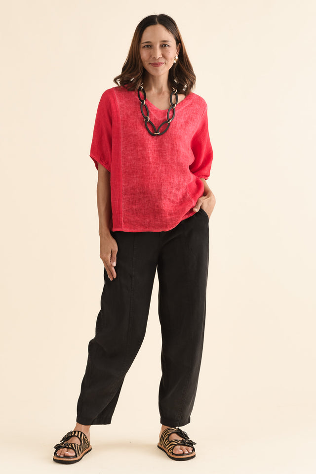 Roy Black Linen Blend Pocket Pants,Full Body,Brunette model,alt text|model:Cara