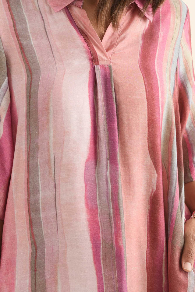 Ruby Pink Stripe Collared Dress,Detail,Brunette model,alt text|model:Cara image 5