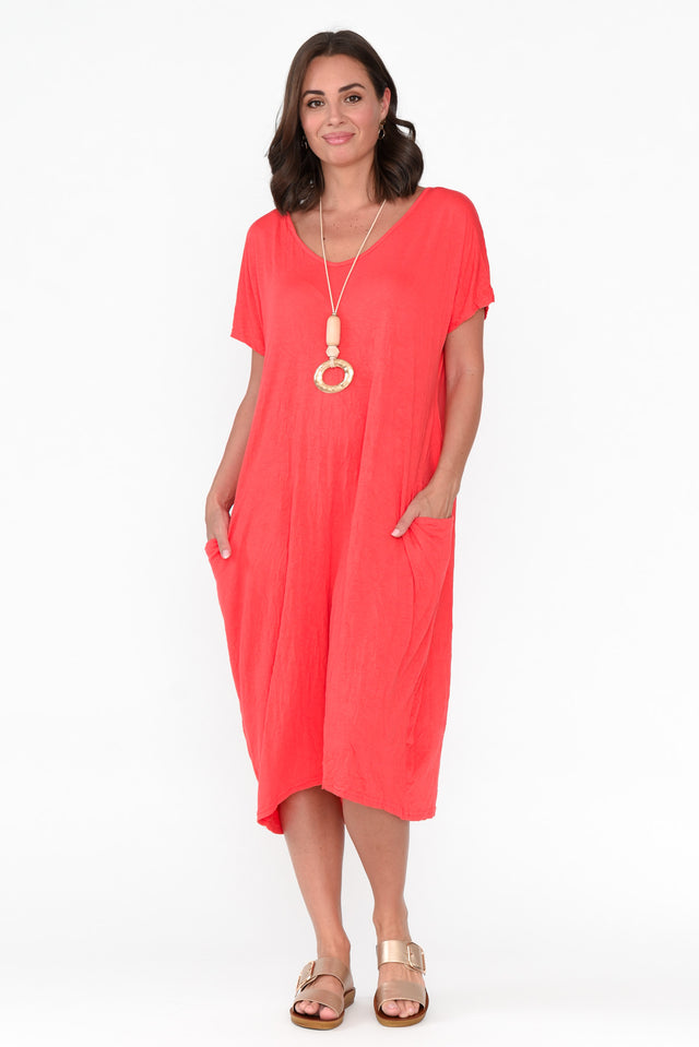 Travel Coral Crinkle Cotton Dress