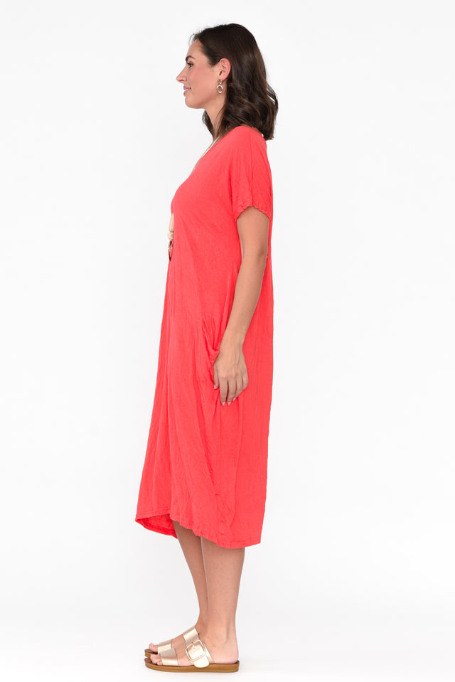 Travel Coral Crinkle Cotton Dress