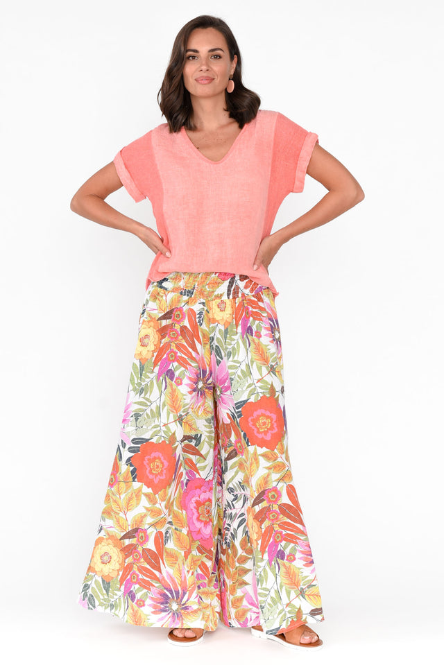 Rumi White Bloom Wide Leg Linen Pants