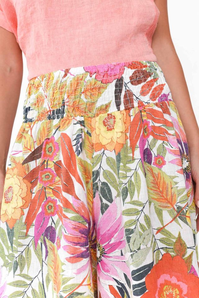 Rumi White Bloom Wide Leg Linen Pants