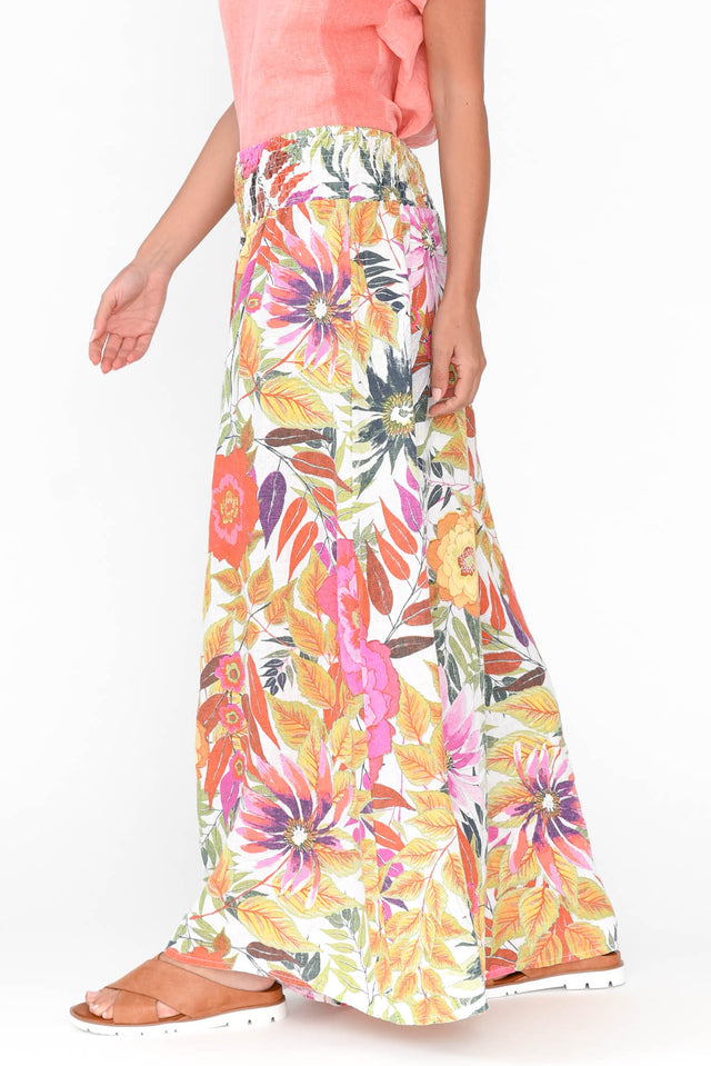 Rumi White Bloom Wide Leg Linen Pants