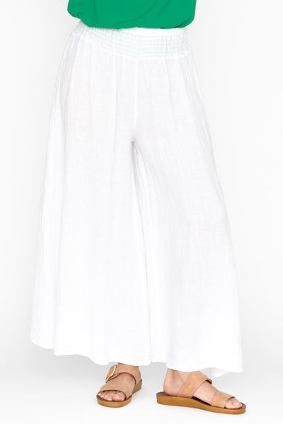 Rumi White Wide Leg Linen Pants