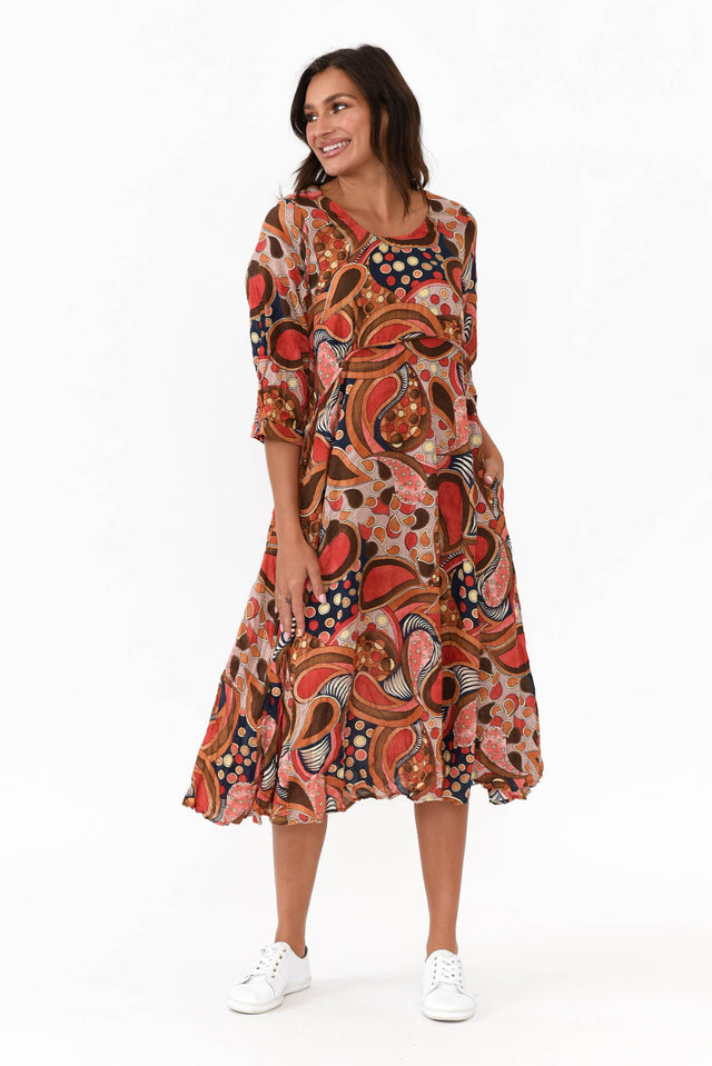 Rutherford Rust Abstract Midi Dress