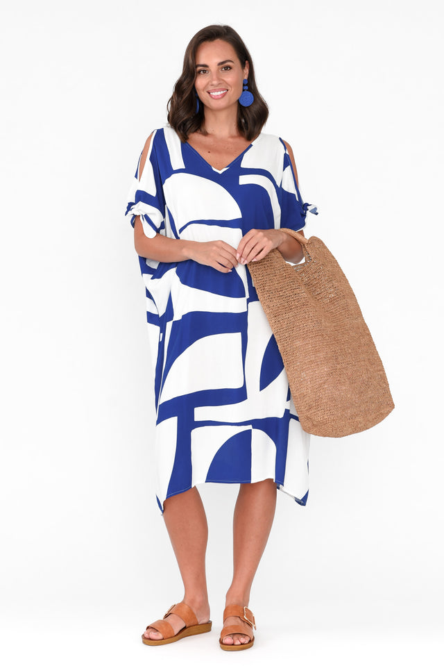 Ronan Cobalt Abstract Cold Shoulder Kaftan