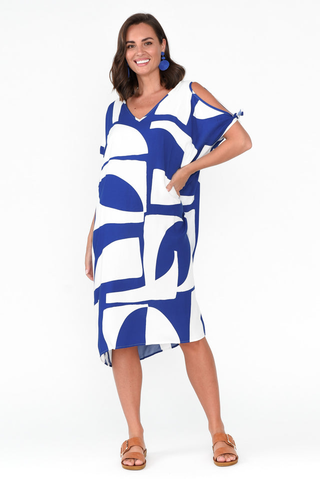 Ronan Cobalt Abstract Cold Shoulder Kaftan