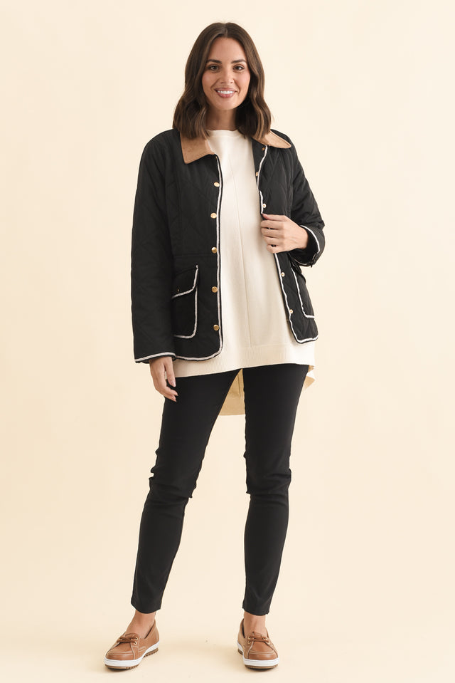 Ryan Black Quilted Jacket,Brunette model,alt text|model:MJ image 7