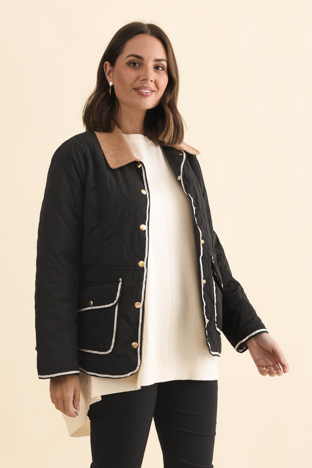 Ryan Black Quilted Jacket,Brunette model,alt text|model:MJ image 4
