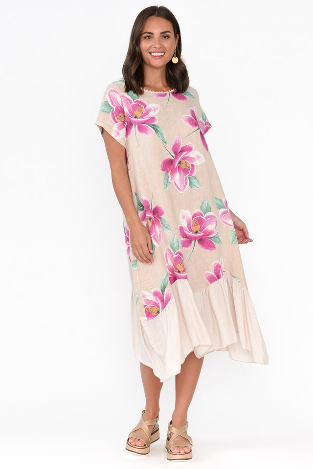 Ryker Beige Floral Linen Pocket Dress