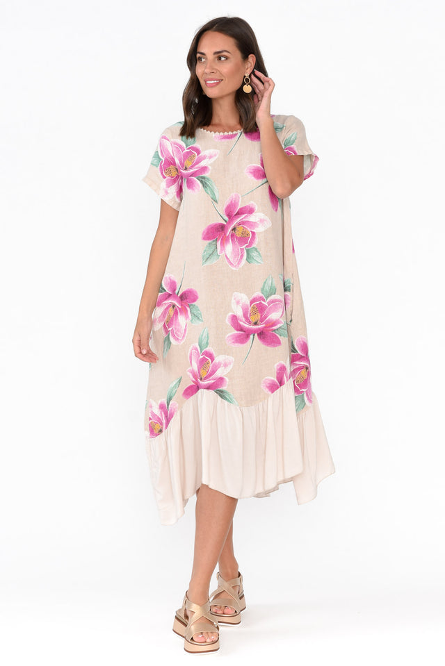 Ryker Beige Floral Linen Pocket Dress