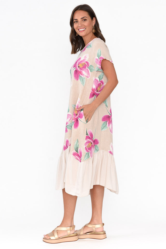 Ryker Beige Floral Linen Pocket Dress image 3